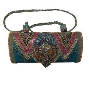 Mary Frances Mother of Pearl Leather Beaded Shoulder Barrel Handbag -Vin…
